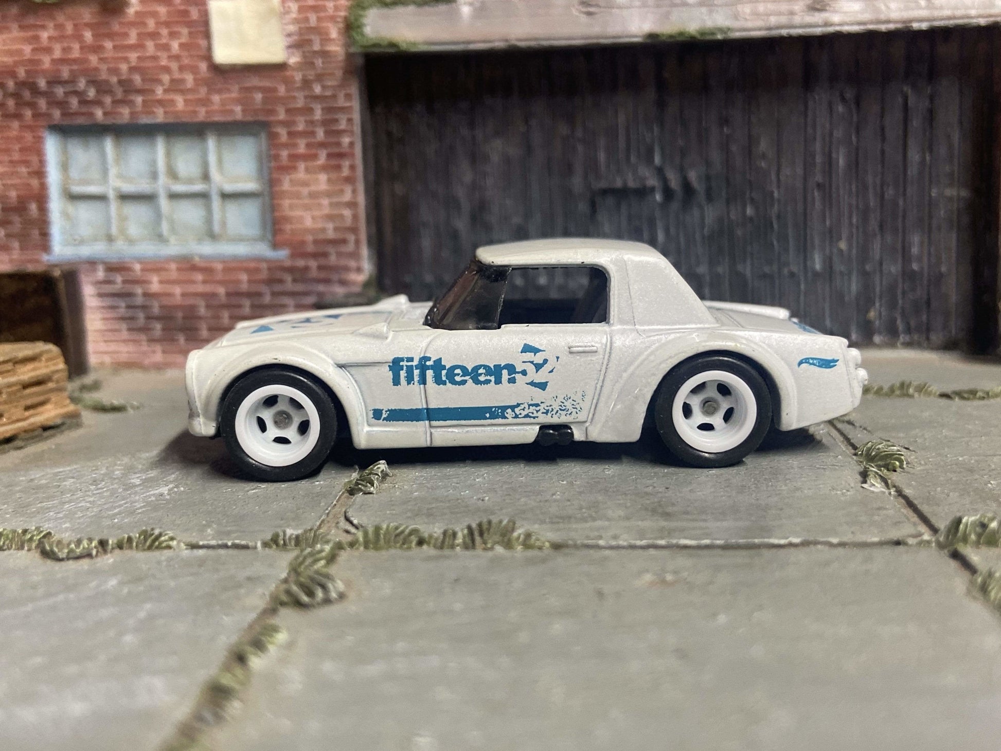 Custom Hot Wheels Fairlady 2000 In Pearl White and Blue With White 5 Spoke Race Wheels With Rubber Tires