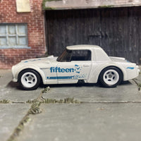 Custom Hot Wheels Fairlady 2000 In Pearl White and Blue With White 5 Spoke Race Wheels With Rubber Tires