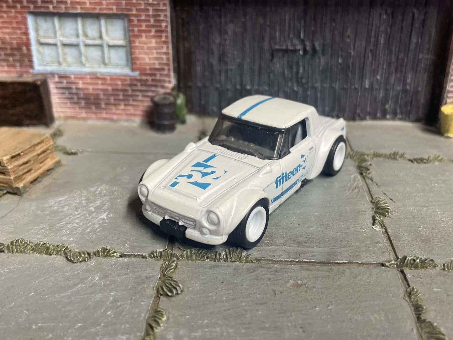 Custom Hot Wheels Fairlady 2000 In Pearl White and Blue With White 5 Spoke Race Wheels With Rubber Tires