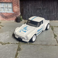 Custom Hot Wheels Fairlady 2000 In Pearl White and Blue With White 5 Spoke Race Wheels With Rubber Tires