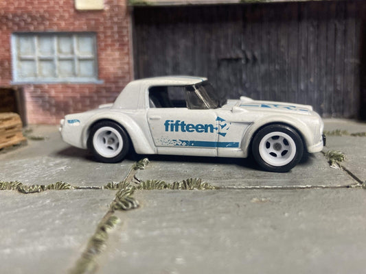 Custom Hot Wheels Fairlady 2000 In Pearl White and Blue With White 5 Spoke Race Wheels With Rubber Tires