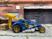 Custom Hot Wheels - Fiat 500C Drag Car - Blue and Gold - Gold 6 Spoke Wheels - Goodyear Slicks