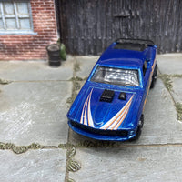 Custom Hot Wheels Ford Mustang Mach 1 In Blue With Black Steel Wheels With Hoosier Rubber Tires