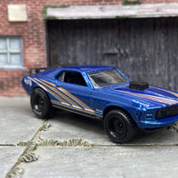 Custom Hot Wheels Ford Mustang Mach 1 In Blue With Black Steel Wheels With Hoosier Rubber Tires