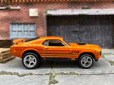 Custom Hot Wheels Ford Mustang Mach 1 In Orange With American Racing Wheels With Rubber Tires