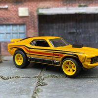 Custom Hot Wheels - Ford Mustang Mach 1 - Yellow, Orange and Black - Yellow 6 Spoke Racing Wheels - Rubber Tires