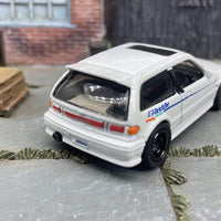 Custom Hot Wheels Honda Civic EF In White With Black 5 Spoke Race Wheels With Rubber Tires