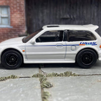 Custom Hot Wheels Honda Civic EF In White With Black 5 Spoke Race Wheels With Rubber Tires