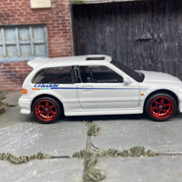 Custom Hot Wheels Honda Civic EF In White With Red 6 Spoke Studded Race Wheels With Rubber Tires