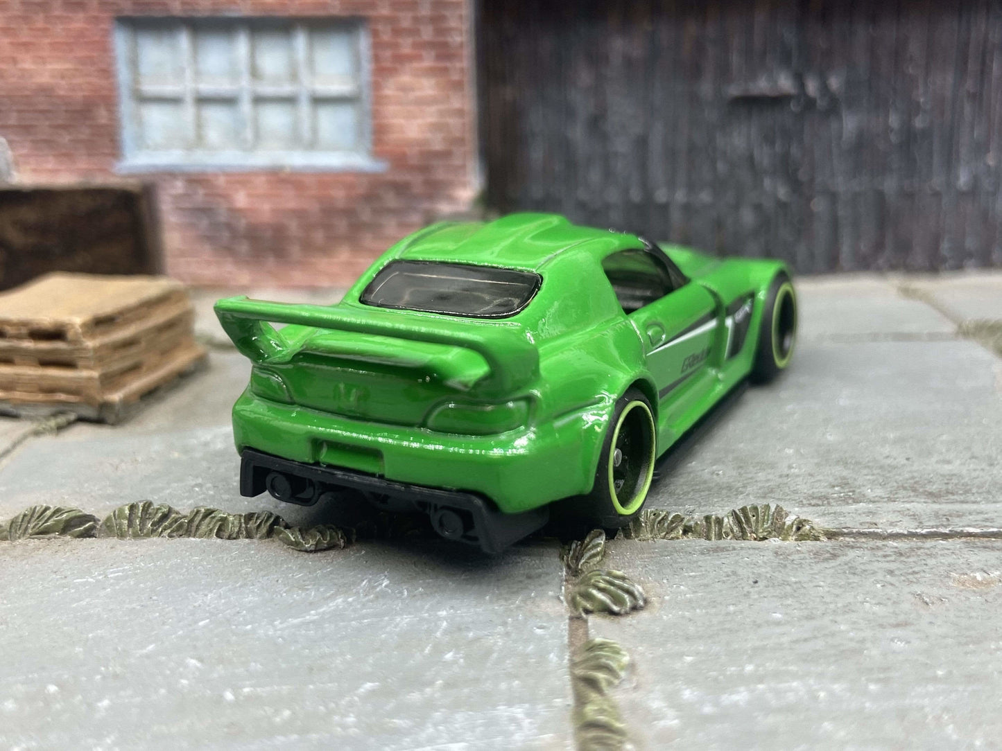 Custom Hot Wheels Honda S2000 in Green With Black and Green 6 Spoke Studded Racing Wheels With Rubber Tires