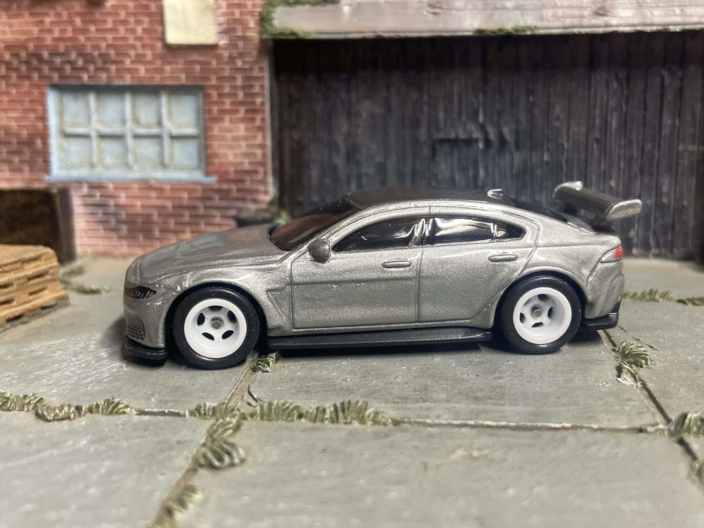 Custom Hot Wheels Jaguar XE SV Project 8 In Gray With White 5 Spoke Race Wheels With Rubber Tires