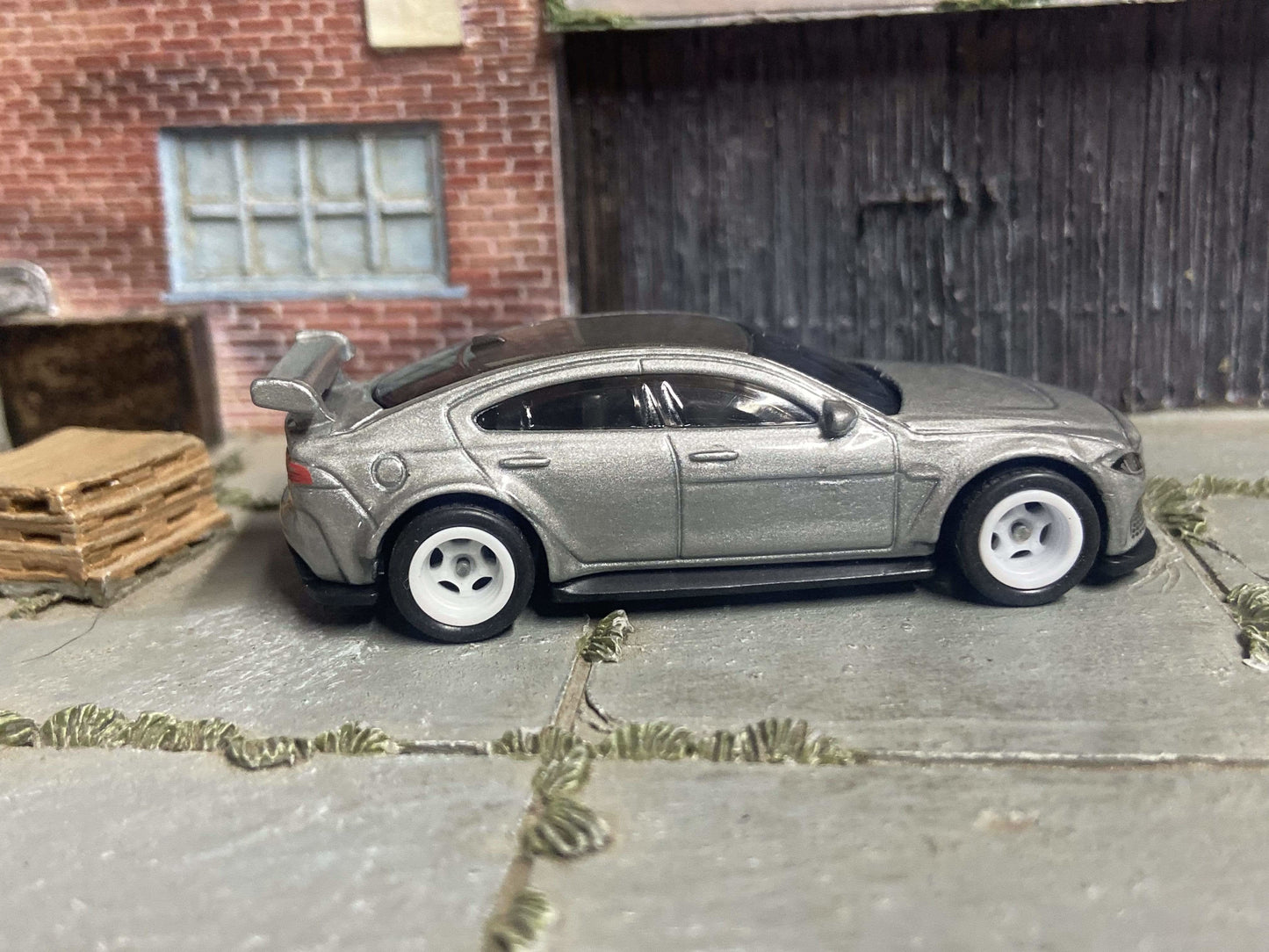Custom Hot Wheels Jaguar XE SV Project 8 In Gray With White 5 Spoke Race Wheels With Rubber Tires