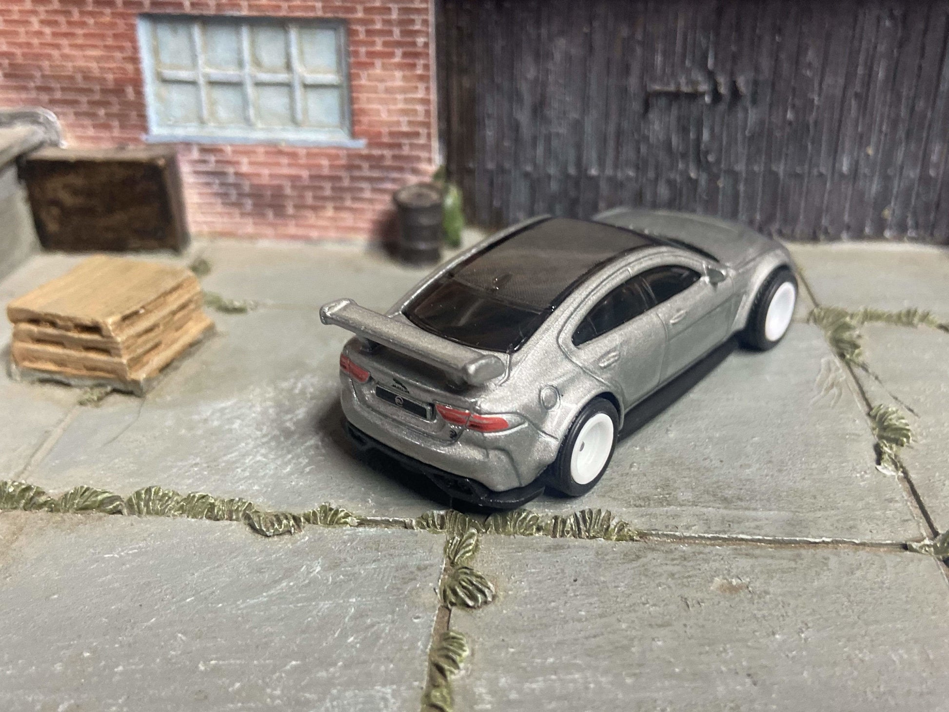 Custom Hot Wheels Jaguar XE SV Project 8 In Gray With White 5 Spoke Race Wheels With Rubber Tires