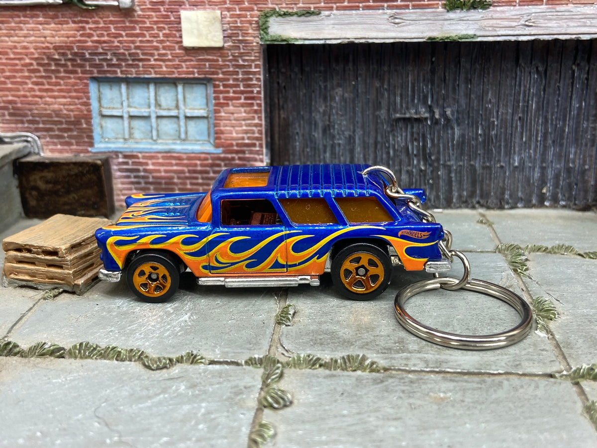 1955 Chevy Nomad Wagon Blue With Flames custom Hot Wheels keychain