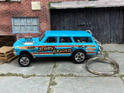 Custom Hot Wheels Keychain - Key Chain - Zipper Pull - 1964 Chevy Nova Station Wagon Gasser Light Blue