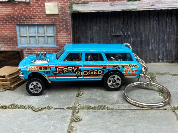 1964 Chevy Nova Wagon Gasser Light Blue custom Hot Wheels keychain