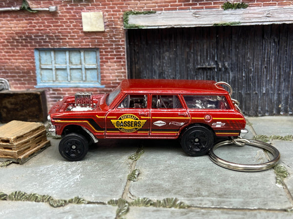 1964 Chevy Nova Wagon Gasser Light Brown and Red custom Hot Wheels keychain