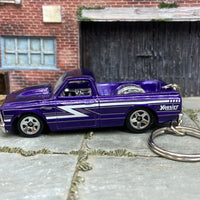 Custom Hot Wheels Keychain - Key Chain - Zipper Pull - 1967 Chevy Pick Up Truck Purple