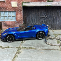 Custom Hot Wheels Keychain - Key Chain - Zipper Pull - Chevy Corvette C7 Z06 Convertible in Blue