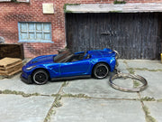 Custom Hot Wheels Keychain - Key Chain - Zipper Pull - Chevy Corvette C7 Z06 Convertible in Blue