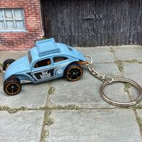 Custom Hot Wheels Keychain - Key Chain - Zipper Pull - Custom VW Volkswagen Beetle in Primer Blue