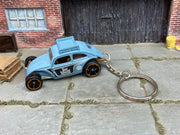 Custom Hot Wheels Keychain - Key Chain - Zipper Pull - Custom VW Volkswagen Beetle in Primer Blue