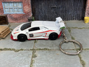 Custom Hot Wheels Keychain - Key Chain - Zipper Pull - Lamborghini Huracan LP 620-2 Super Trofeo in White and Red