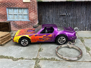 Custom Hot Wheels Keychain - Key Chain - Zipper Pull - Pontiac Firebird in Purple with Flames