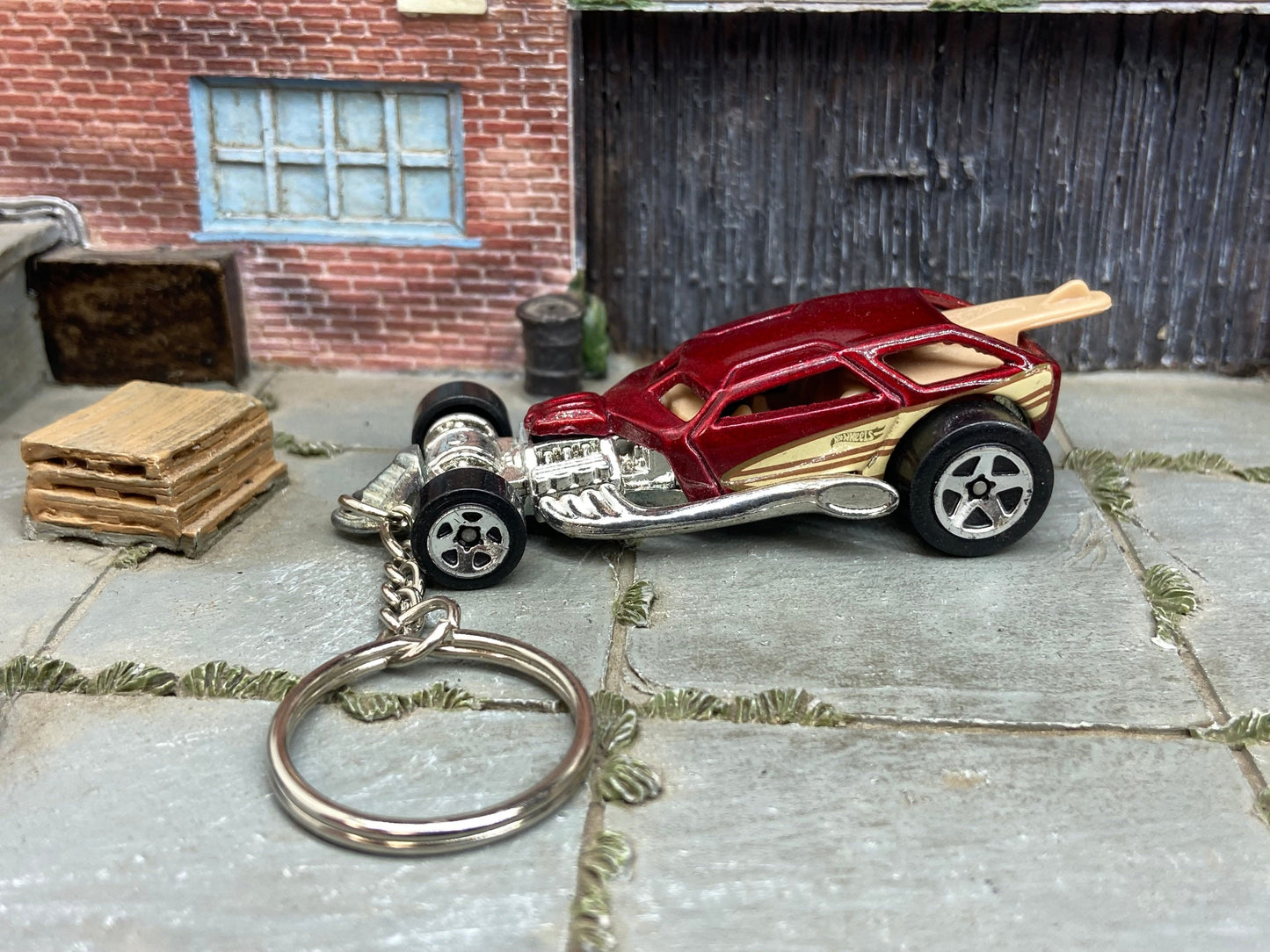 Custom Hot Wheels Keychain - Key Chain - Zipper Pull - Surf Crate Hot Rod in Burgundy
