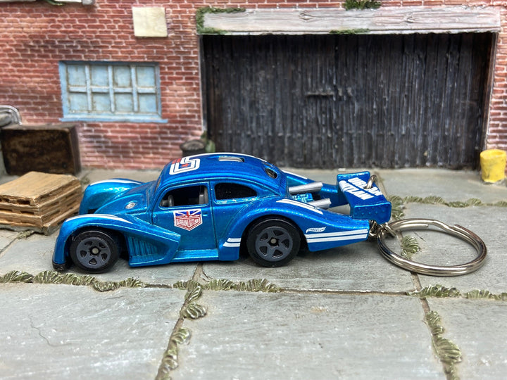 Custom Hot Wheels Keychain - Key Chain - Zipper Pull - VW Kafer Racer in Urban Outlaw Blue