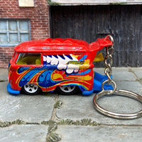 Custom Hot Wheels Keychain - Key Chain - Zipper Pull - VW Kool Kombi Red Surfs Up