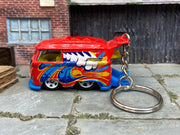 Custom Hot Wheels Keychain - Key Chain - Zipper Pull - VW Kool Kombi Red Surfs Up