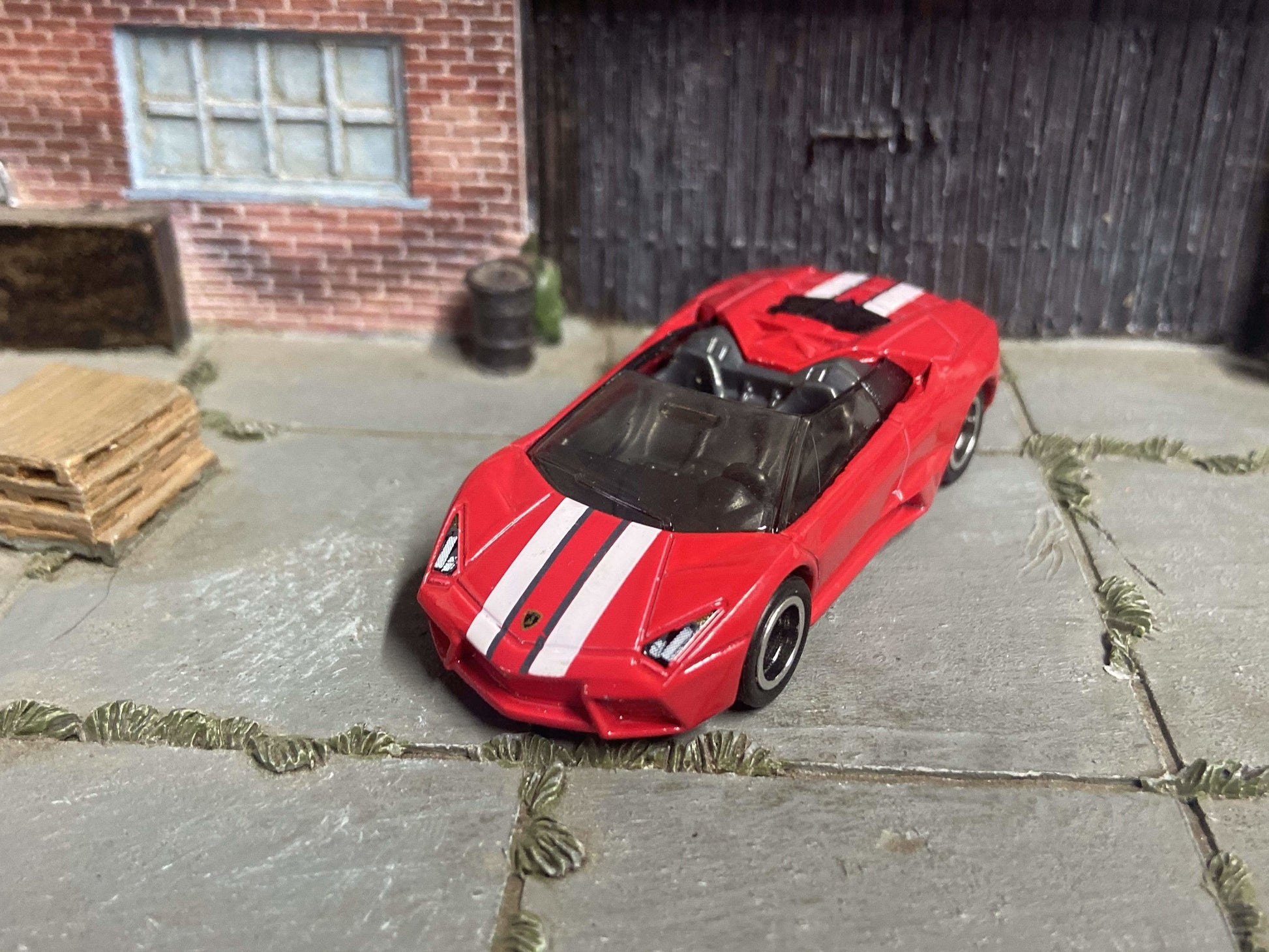 Custom Hot Wheels Lamborghini Reventon Roadster In Red With Black and Chrome 5 Spoke Race Wheels With Rubber Tires