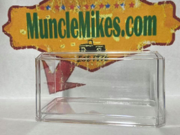 Clear stackable 1:64 diecast display case with example car