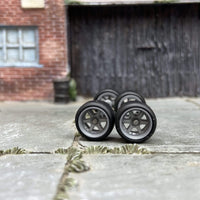 Custom Hot Wheels - Matchbox Rubber Tires & Wheels Gray 6 Spoke Studded Race Wheels 10mm - 10mm