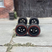 Custom Hot Wheels - Matchbox Rubber Tires & Wheels: Red Line Rubber Tires And Black 5 Spoke Deep Dish Wheels 10mm - 10mm