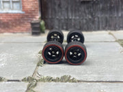 Custom Hot Wheels - Matchbox Rubber Tires & Wheels: Red Line Rubber Tires And Black 5 Spoke Deep Dish Wheels 10mm - 10mm