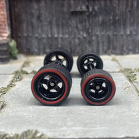 Custom Hot Wheels - Matchbox Rubber Tires & Wheels: Red Line Rubber Tires And Black 5 Spoke Deep Dish Wheels 10mm - 12mm
