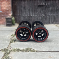 Custom Hot Wheels - Matchbox Rubber Tires & Wheels Red Line Rubber Tires And Black 5 Spoke Deep Dish Wheels 12mm - 12mm