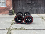 Custom Hot Wheels - Matchbox Rubber Tires & Wheels Red Line Rubber Tires And Black 5 Spoke Deep Dish Wheels 12mm - 12mm
