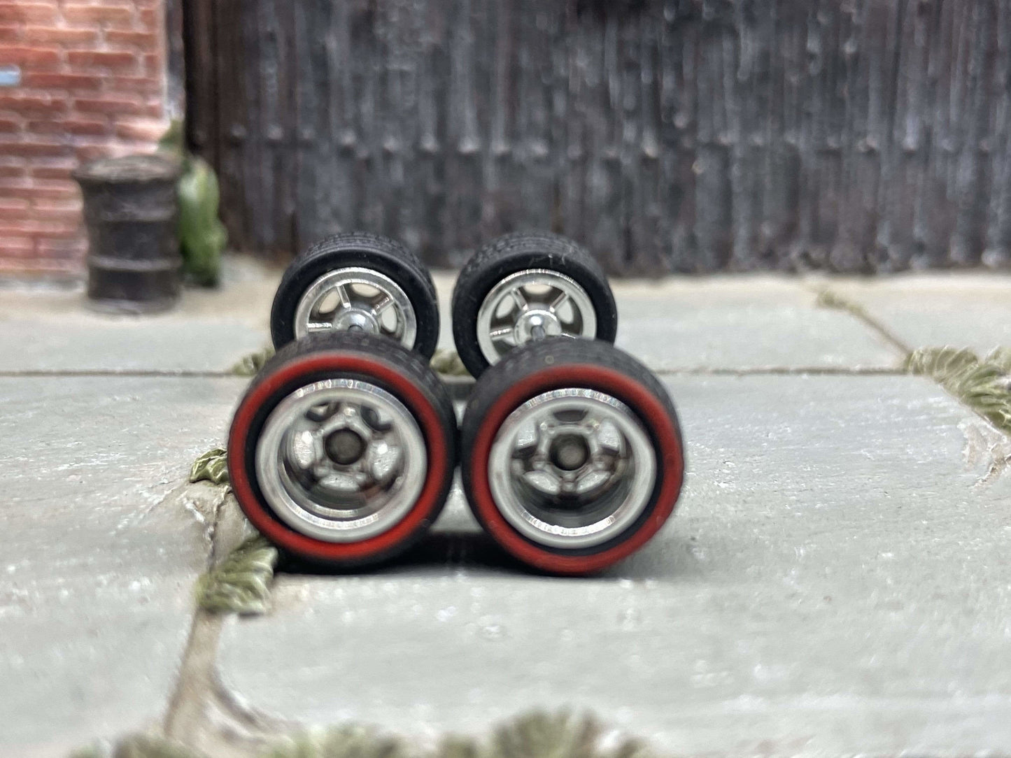 Custom Hot Wheels - Matchbox Rubber Tires & Wheels: Red Line Rubber Tires And Chrome 5 Spoke Deep Dish Wheels 12mm - 12mm