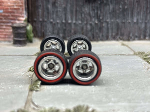Custom Hot Wheels - Matchbox Rubber Tires & Wheels: Red Line Rubber Tires And Chrome 5 Spoke Deep Dish Wheels 12mm - 12mm