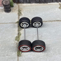 Custom Hot Wheels - Matchbox Rubber Tires & Wheels: Red Line Rubber Tires And Chrome 5 Spoke Deep Dish Wheels 12mm - 12mm