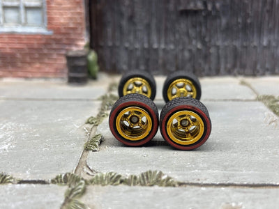 Custom Hot Wheels - Matchbox Rubber Tires & Wheels: Red Line Rubber Tires And Gold 5 Spoke Deep Dish Wheels 10mm - 10mm