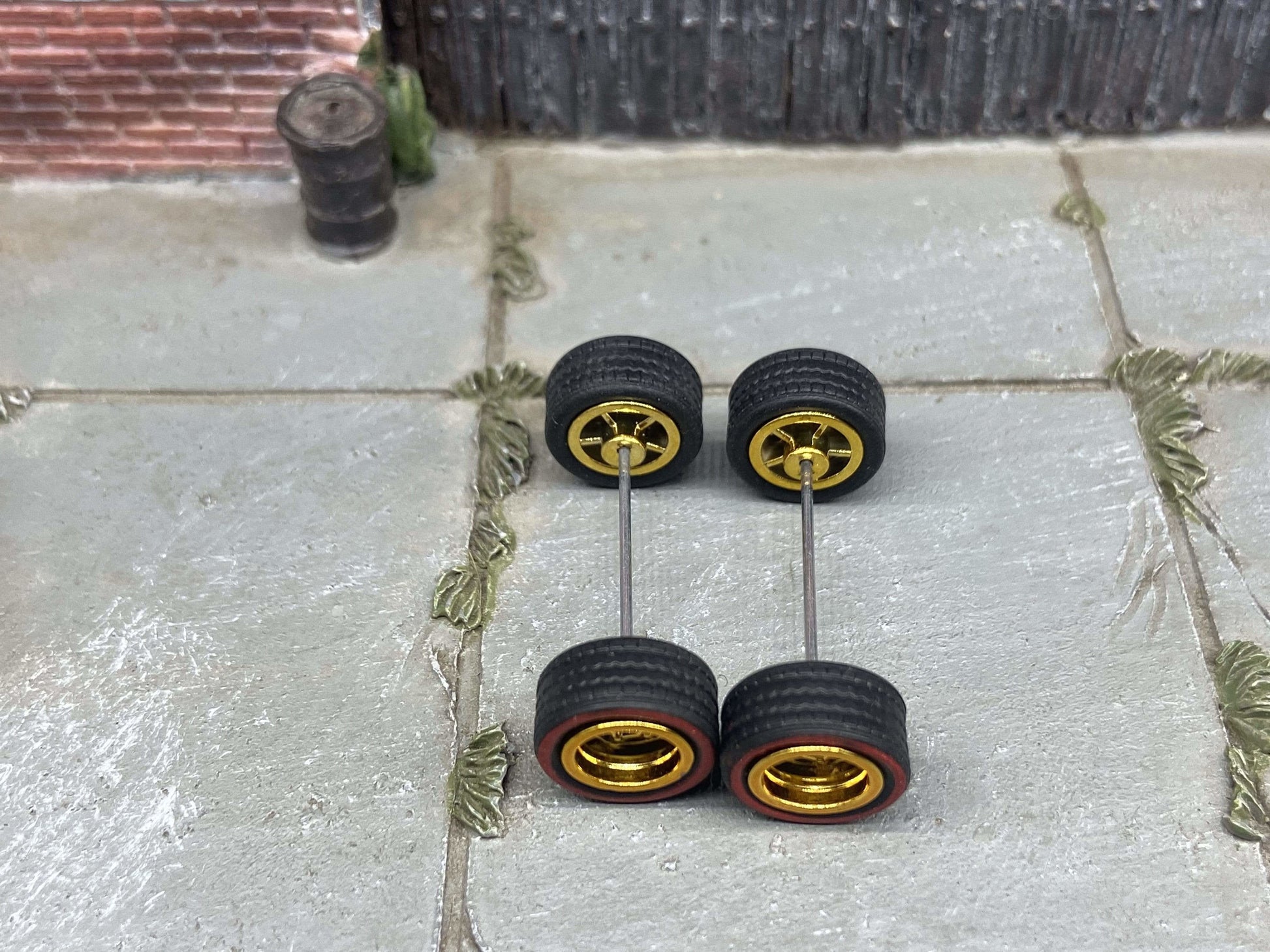 Custom Hot Wheels - Matchbox Rubber Tires & Wheels: Red Line Rubber Tires And Gold 5 Spoke Deep Dish Wheels 10mm - 10mm