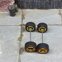 Custom Hot Wheels - Matchbox Rubber Tires & Wheels: Red Line Rubber Tires And Gold 5 Spoke Deep Dish Wheels 10mm - 10mm