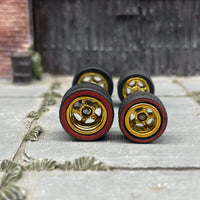 Custom Hot Wheels - Matchbox Rubber Tires & Wheels: Red Line Rubber Tires And Gold 5 Spoke Deep Dish Wheels 10mm - 12mm