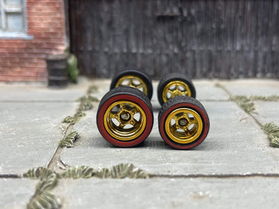 Custom Hot Wheels - Matchbox Rubber Tires & Wheels: Red Line Rubber Tires And Gold 5 Spoke Deep Dish Wheels 10mm - 12mm