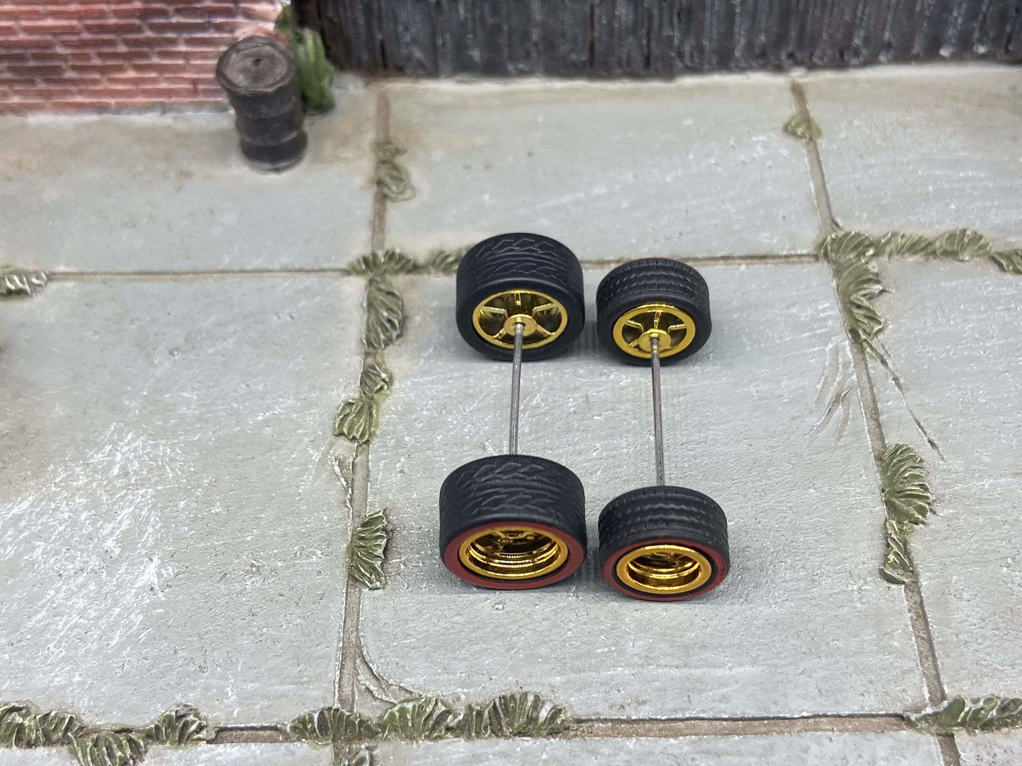 Custom Hot Wheels - Matchbox Rubber Tires & Wheels: Red Line Rubber Tires And Gold 5 Spoke Deep Dish Wheels 10mm - 12mm