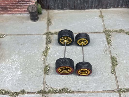 Custom Hot Wheels - Matchbox Rubber Tires & Wheels: Red Line Rubber Tires And Gold 5 Spoke Deep Dish Wheels 10mm - 12mm